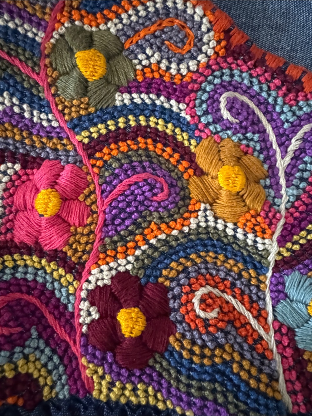 Hand embroidered Denim Boho Smock